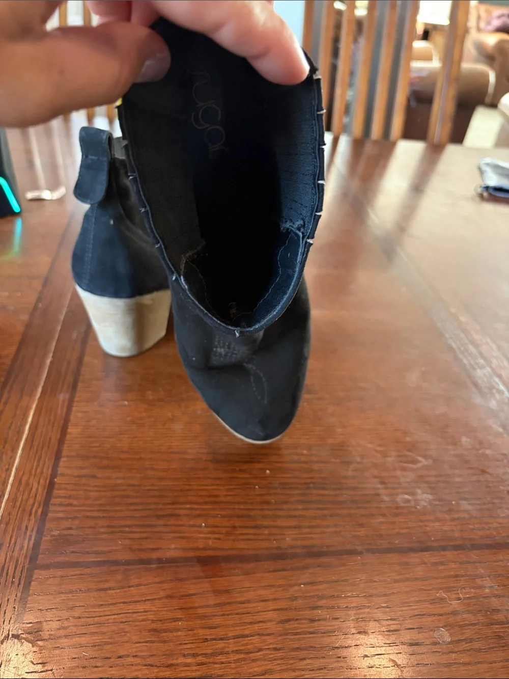 Sugar Black Suede Ankle Booties with Stacked Heel